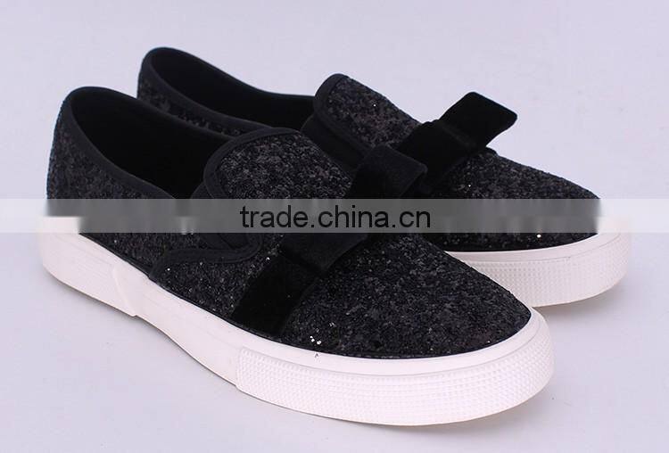 bow decorated giltter fancy vulcanized shoe women sneakers cheap casual canvas shoe woman