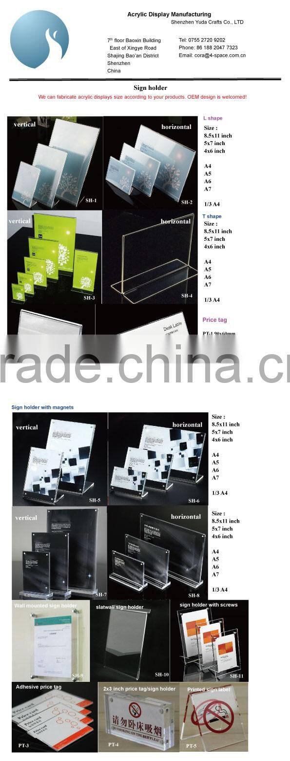 Wall hanging acrylic sign holder saltwall plexiglass a4 sign holder