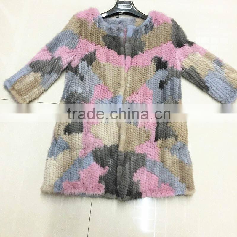 RB1 lady mixed color wholesale knitted mink fur coat