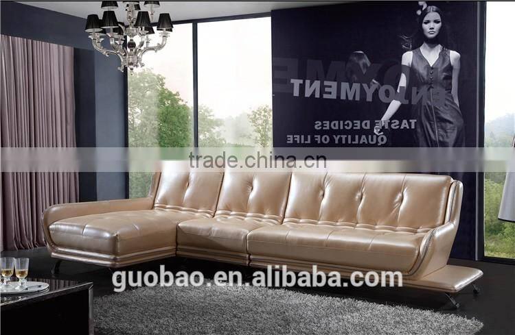 C2205 Hot selling pearl shining color modern L shape leather sofa