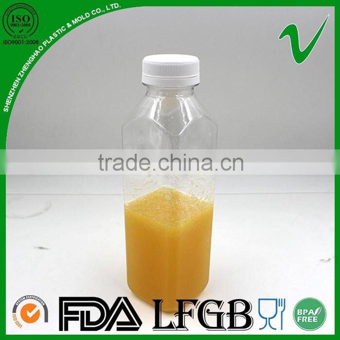 Hot sale square clear empty 500ml juice pet bottle with tamper evident lid