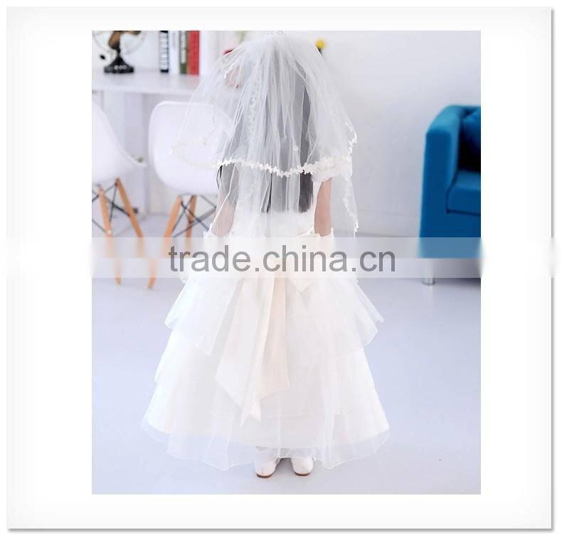 Fancy White Layered A-Line Scalloped Sleeveless Customized Vestidos Girl Dress for Wedding FG004 flower-girl-dress-patterns