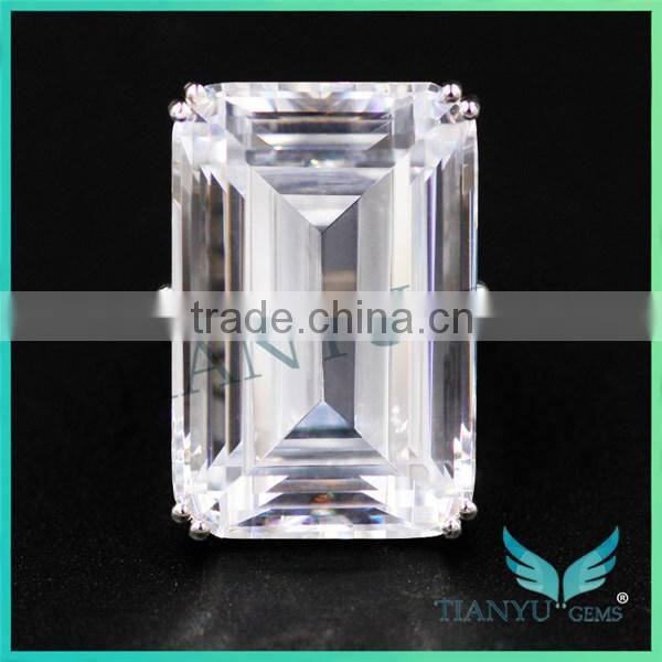 925 Sterling Silver Rectangle Emerald Cubic Zirconia Party Ring