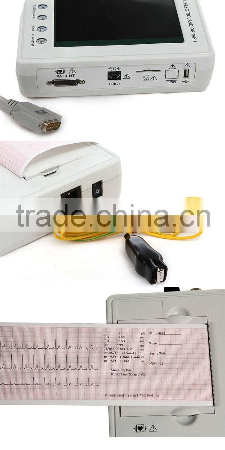 CE certificated 3 Channel Color touch screen Digital Electrocardiograph ECG machine