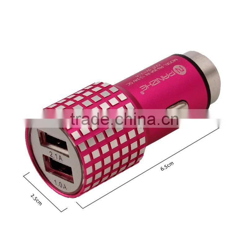 promotional gifts customized logo alloy fast charge cheap dual usb car charger with LED indicated light