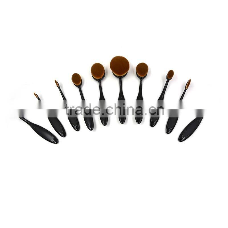 Factory lowest price 10pic set oval makeup brush /2016 Fashion professional ladies makeup brush