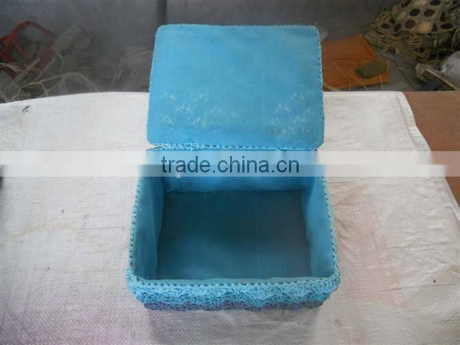Lovely house ware storage box crochet blue box with lid by hands