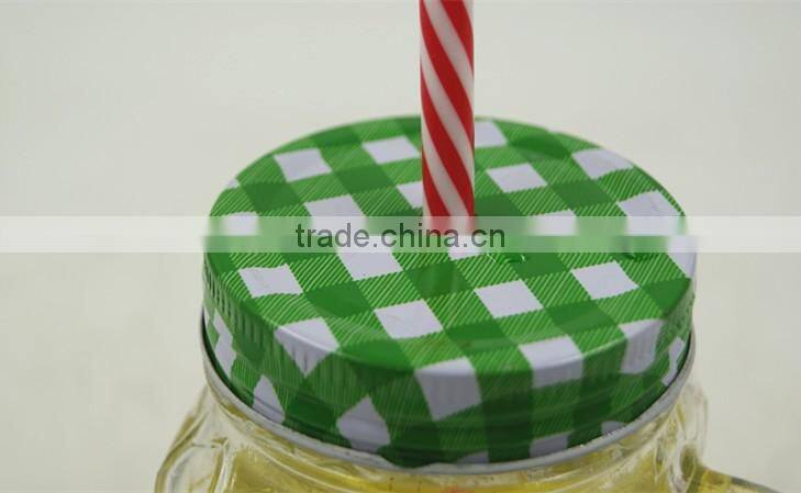 380ml clear glass mason jar with handle and metal lid wholesale