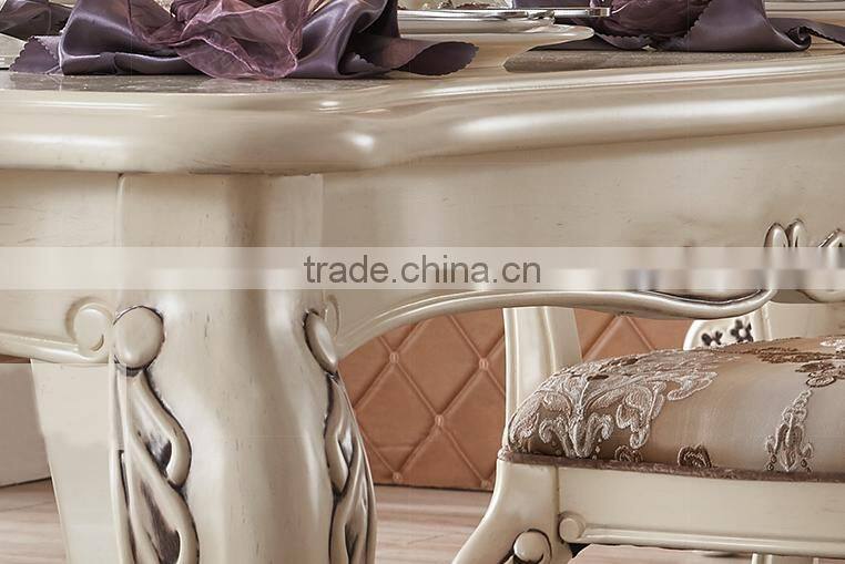 New classic solid wood dining room furniture ivory white antique finished dining table set