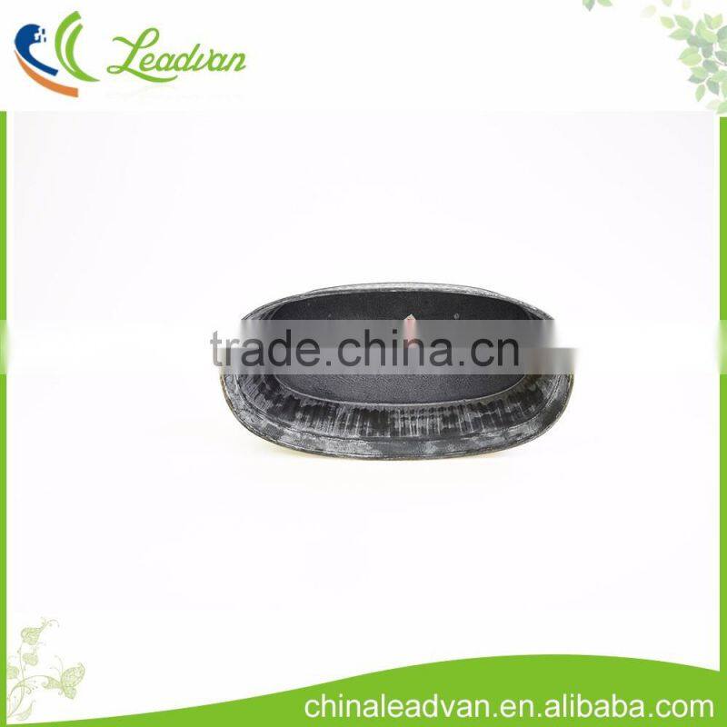 bulk decorative black oval shape planter metal flower pot with vertical stripes