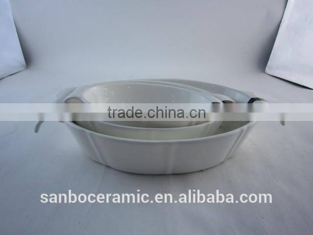 Good Quality High White Porcelain Oval Bakeware Set with Handles