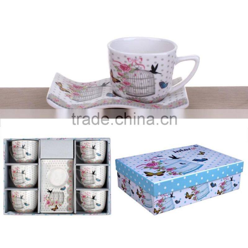 Fine porcelain coffee set bone china heart shape tea cup set special shape with gift box packing
