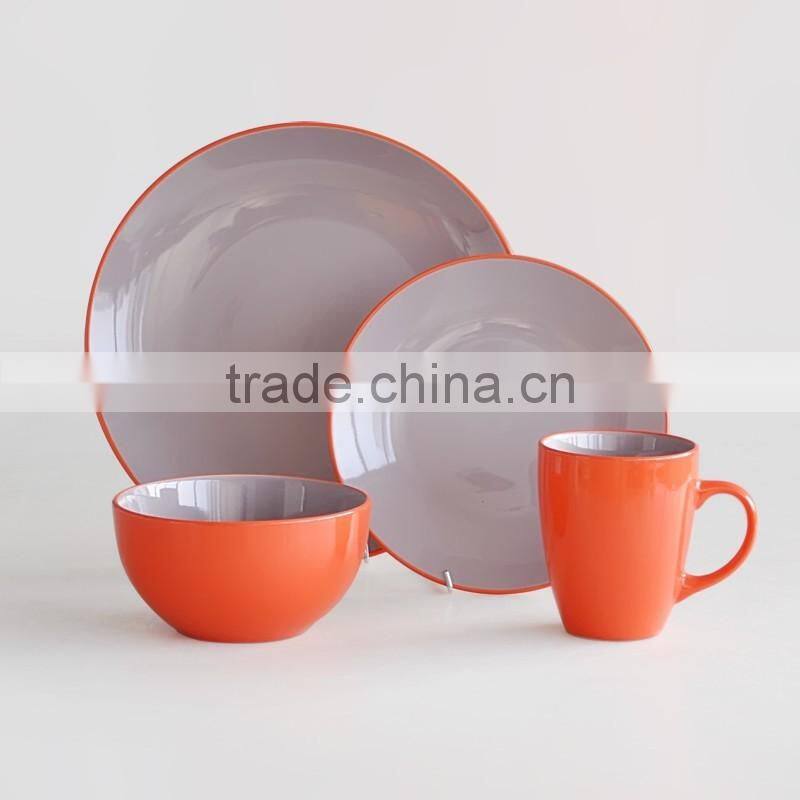 16pcs two-tone ceramic dinnerware set,stoneware two-tone dinner set,16pcs ceramic dinnerware set with solid colors