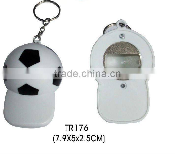Hard hat shape plastic football design bottle opener keychain
