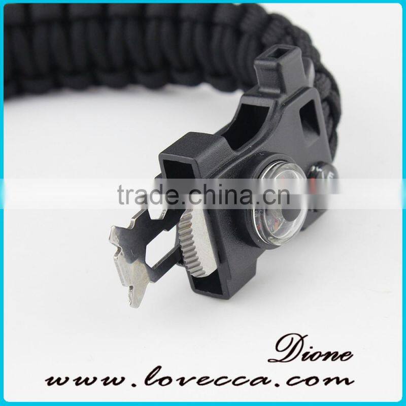 Black multifunctional compass thermometer clasp paracord bracelet