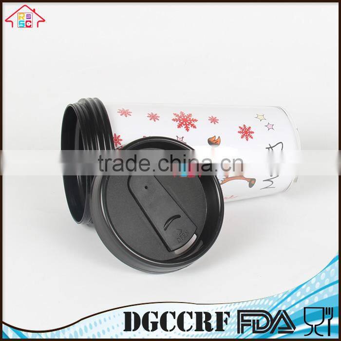 NBRSC cheap price promotion coffee tumbler plastic double wall colorful paper inside water travel mugs with lid