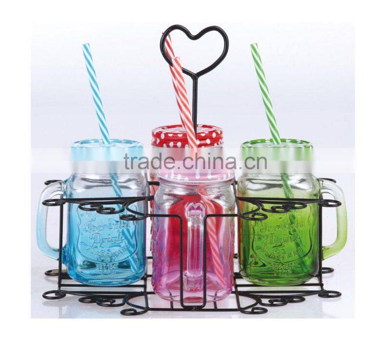 500ml 16oz mason jar with handle and straw