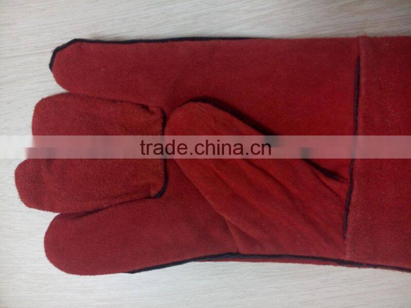 DDSAFETY Hot Selling Red Cow Split Welder Gloves With One Piece Back