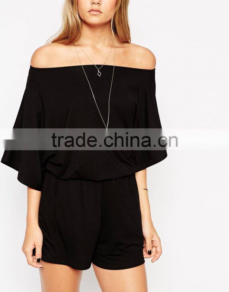 2015 fashionable hot sale OEM customized Off ShoulderJersey Romper With Kimono Sleeve