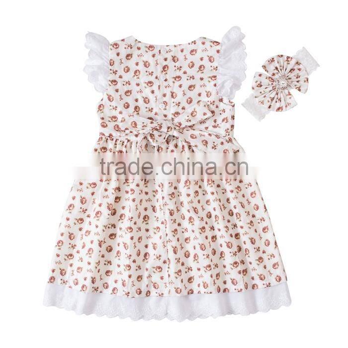 New Arrival Wholesale Baby Toddler Boutique Clothing Beautiful Girl Flower Dress With Headband