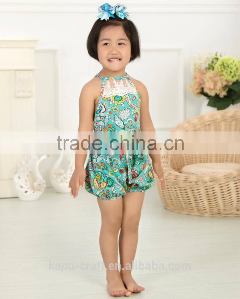 New Arrival Baby Cute Design Girls Satin Floral Lace Backless Sling Cotton Jumpsuit Romper For Kids