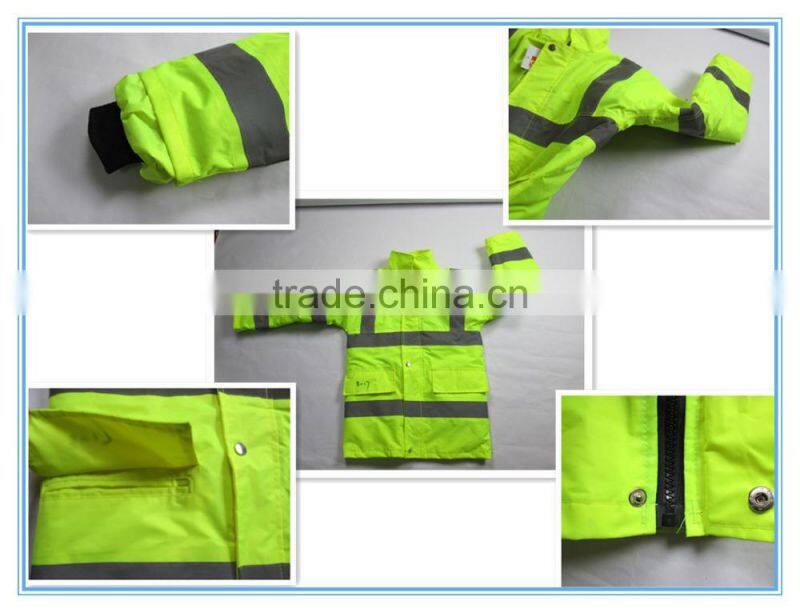 high visibility children winter coat with concealed hood