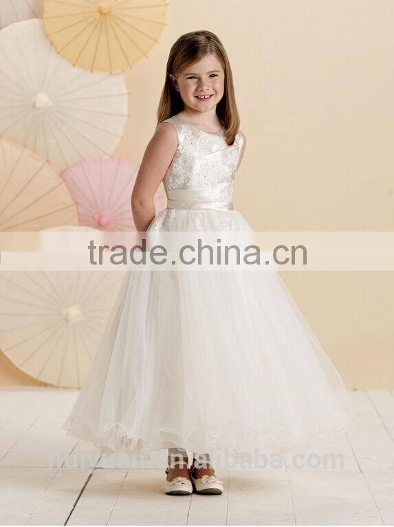 high quality baby gown off shoulder lace satin top flower girl tulle dress