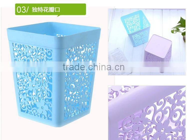 Flower design Trash can office square plastic waste bin in purple