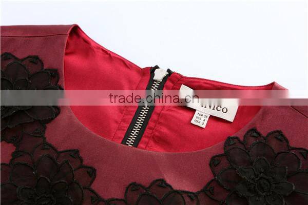 2015 Maxnegio latest A-line flower polyester spandex evening dress red short