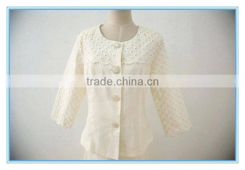 Ladies Formal Mesh Suits Embroidery White Elegant Blouse And Skirt Sets