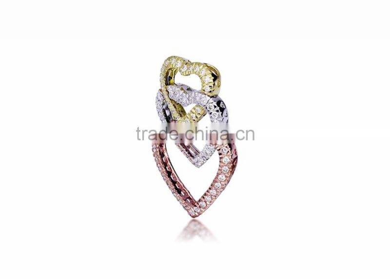 Unique Tri Color CZ Studded Heart Pendant