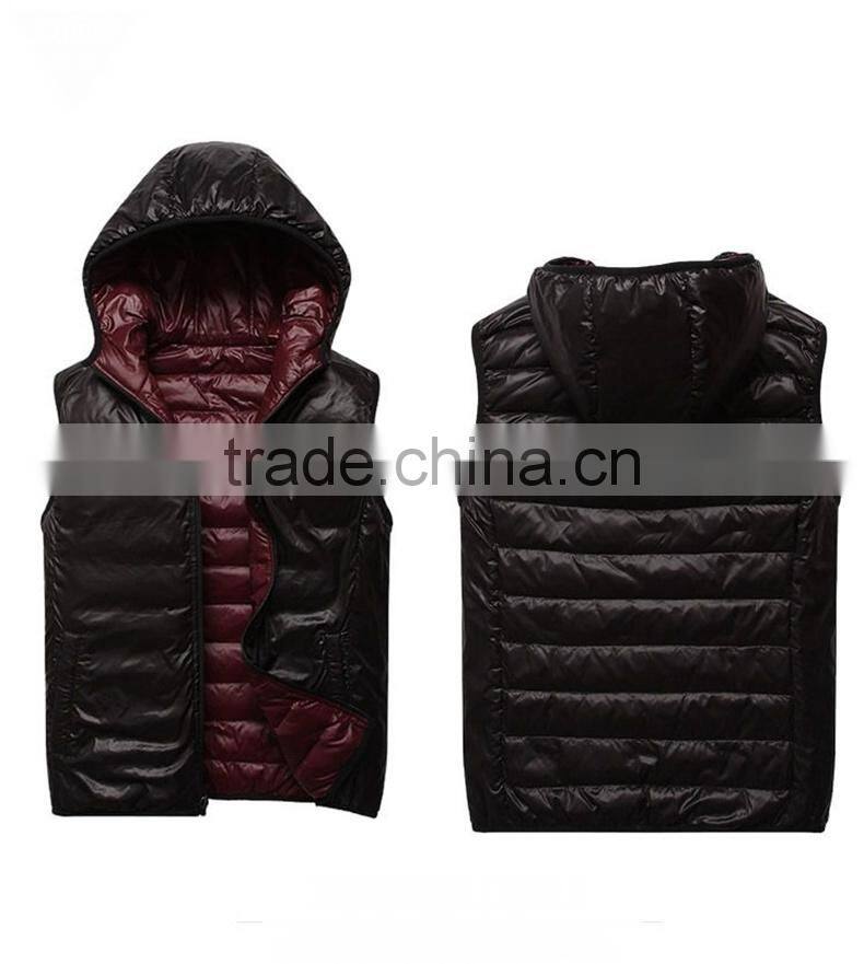 Popular Lightweight Fake Down Reversible Vest For Man With Hood
