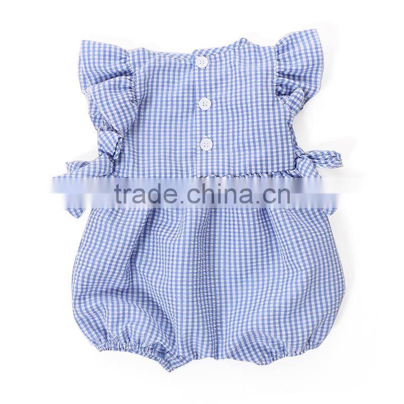 Newborn Baby Girls Romper Kids Grid Seersucker Baby Bubble Rompers