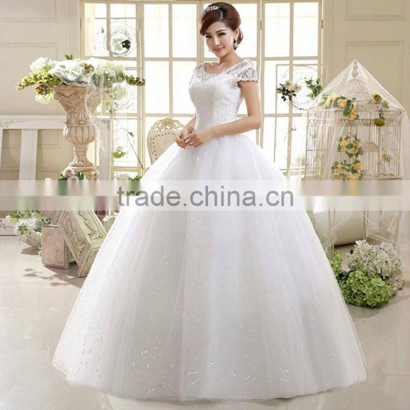 V neck cap sleeve long trail ball gown 2017 wedding dresses