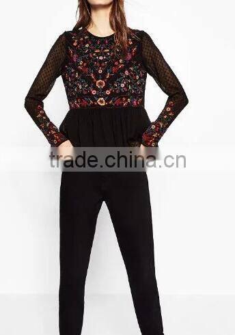 Runwaylover EY2364B Ladies Fashion 2017 Full Embroidery Chiffon Transparent Blouse