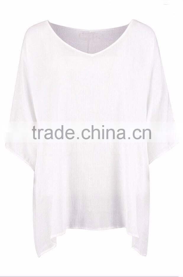Loose fit oversized dip back blouse wholesale plus size women clothing 2016