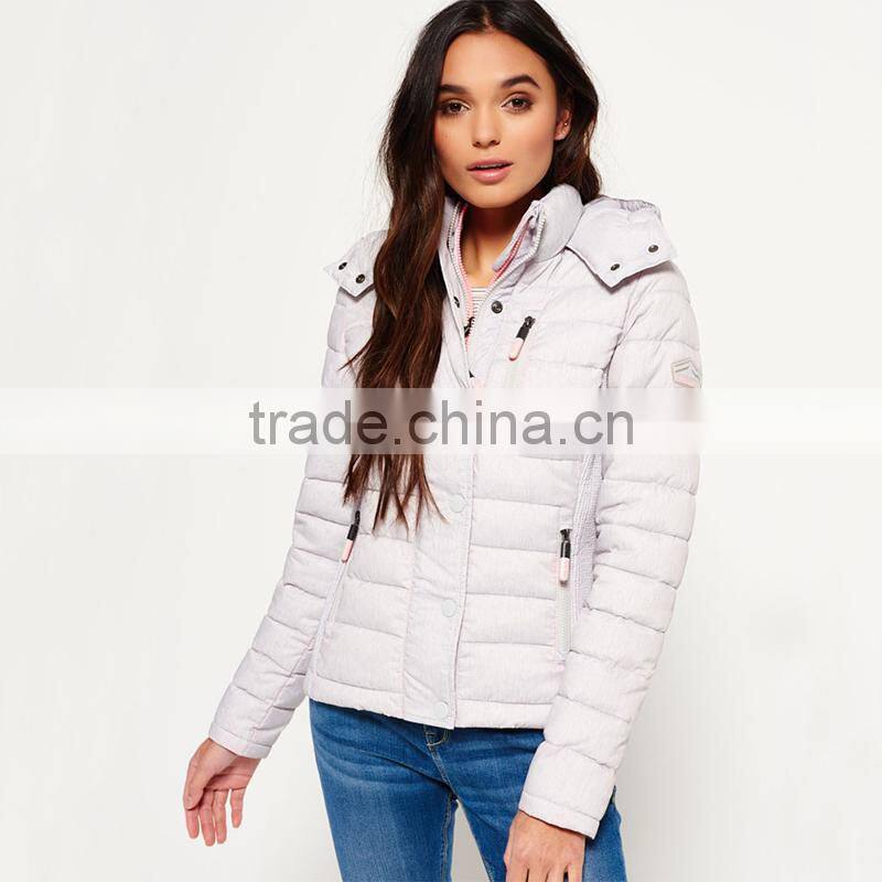 Women's slim double zip stay warm soft quilted hooded winter jackets