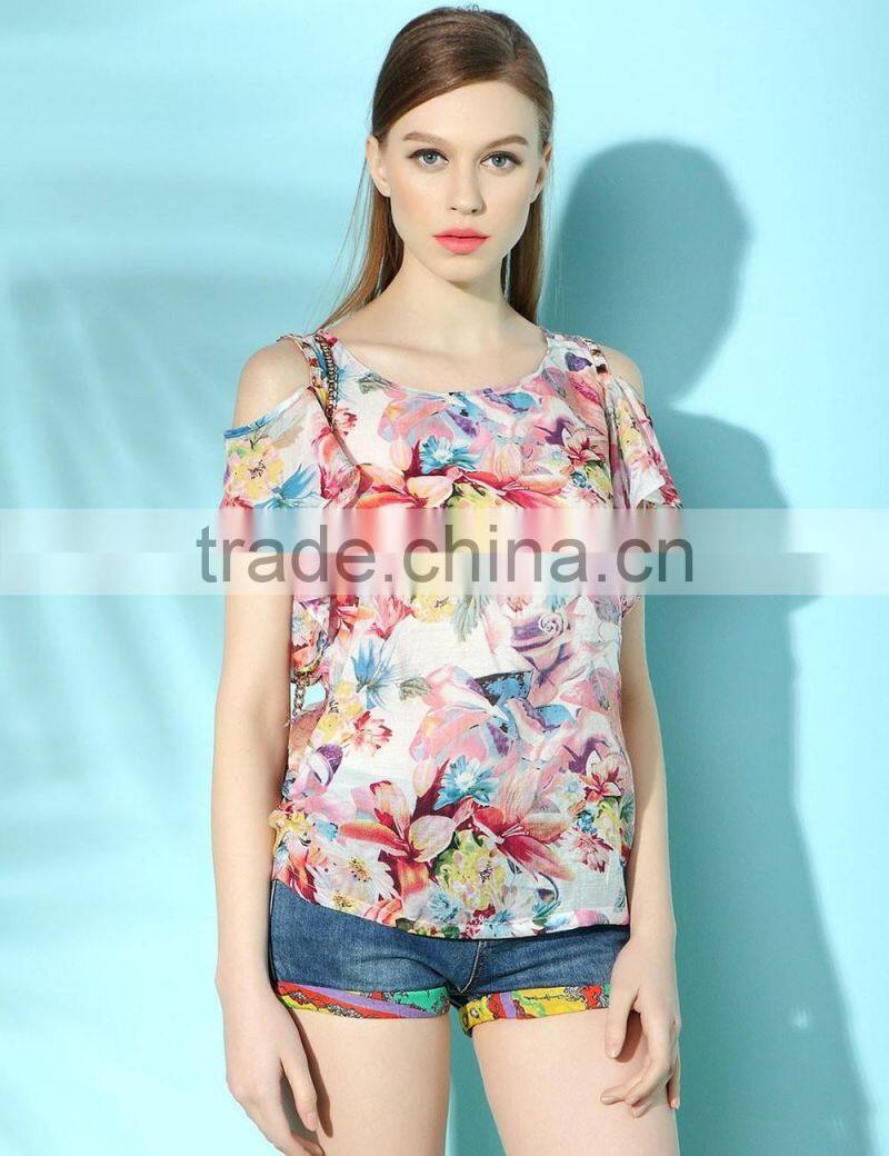 Ladies Summer Sweet Thin Cool Shoulder Drill frill Chiffon Tops