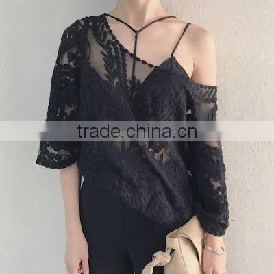 Summer Gouhua openwork lace blouse lace openwork short blouse female temperament lace blouse