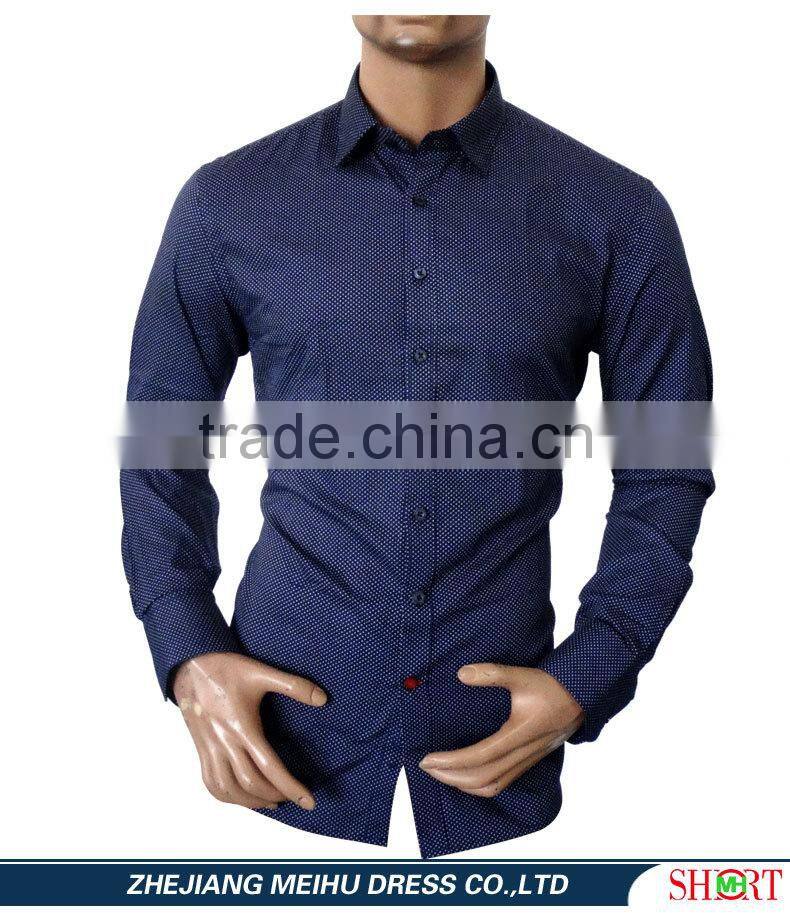 2017 navy Polka dot new pattern mens shirts for men with long sleeve