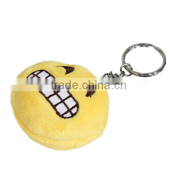 Custom Silver Tone Yellow Emoji Laughing Pattern PP Cotton Keychain Keyring