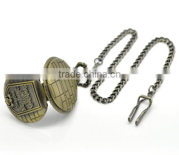 Vintage Antique Bronze Halloween Skull& Bat Pattern Carved Quartz Pocket Watch(Battery Included)