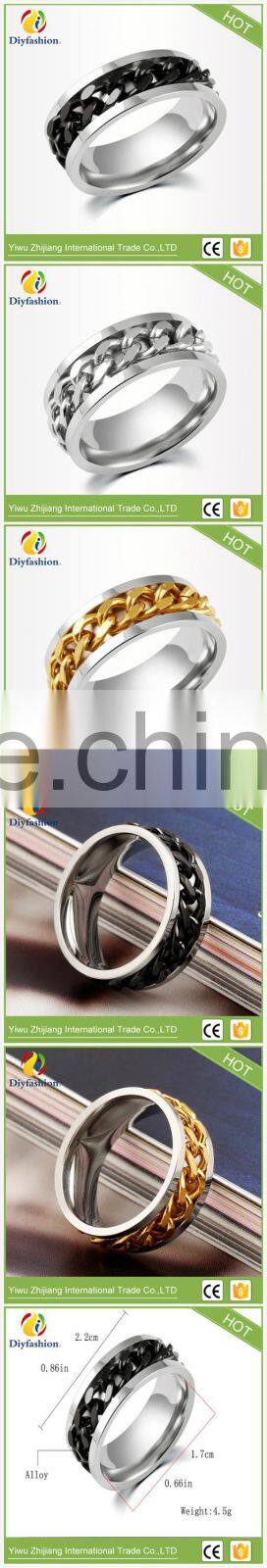 Fashion stainless steel three color rotating chain ring can adjustable