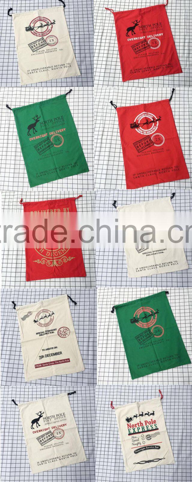 Wholesale cheap back santa super cotton sacks with drawstring christmas high quality canvas gift sacks bags
