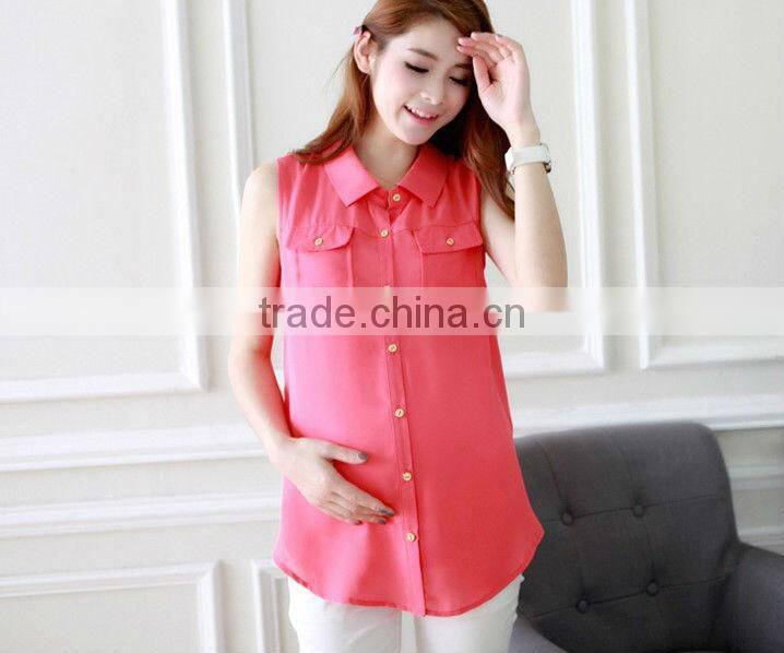 2015 Summer Women Sleeveless Chiffon Shirts plus size plain band middle aged t shirt