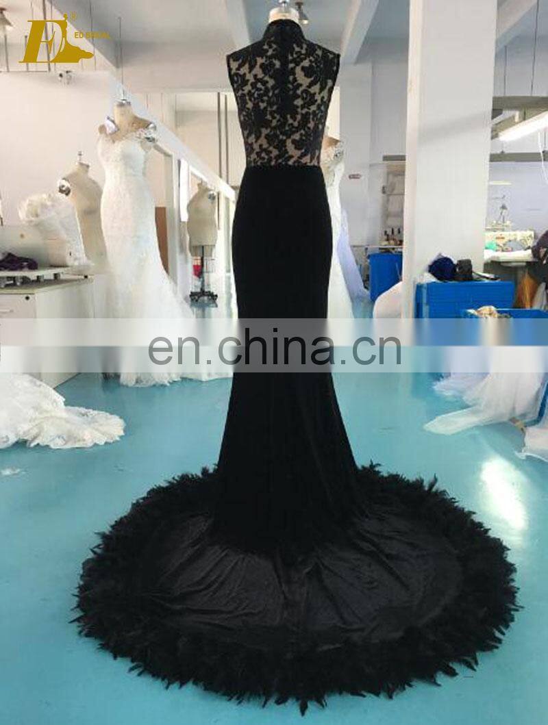 Wholesale Nigh Neckline Sheer Top Velvet Dresses Party Night Evening Without Sleeves