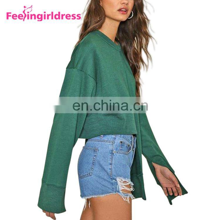 Low Moq Sweatshirt Manufacturer Blank 100% Cotton Women Crew Neck Sweatshirt