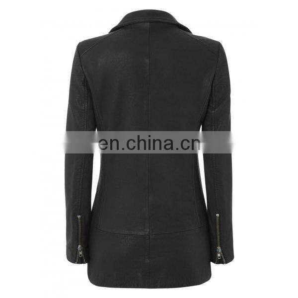 Black Long coat Womens Biker Motorcycle Genuine Leather Jacket All Sizes