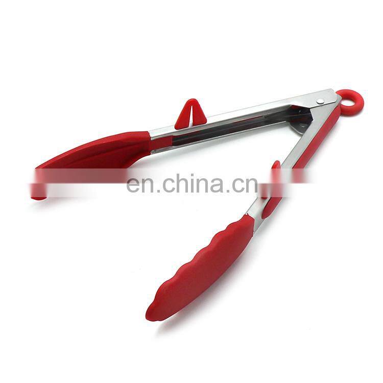 Heat Resistant BBQ Silicone Kitchen Stainless Steel Locking Food Tong
