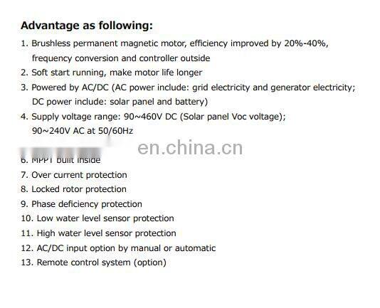 4LSC-H 72V-280V AC/DC Hybrid solar pump for irrigation